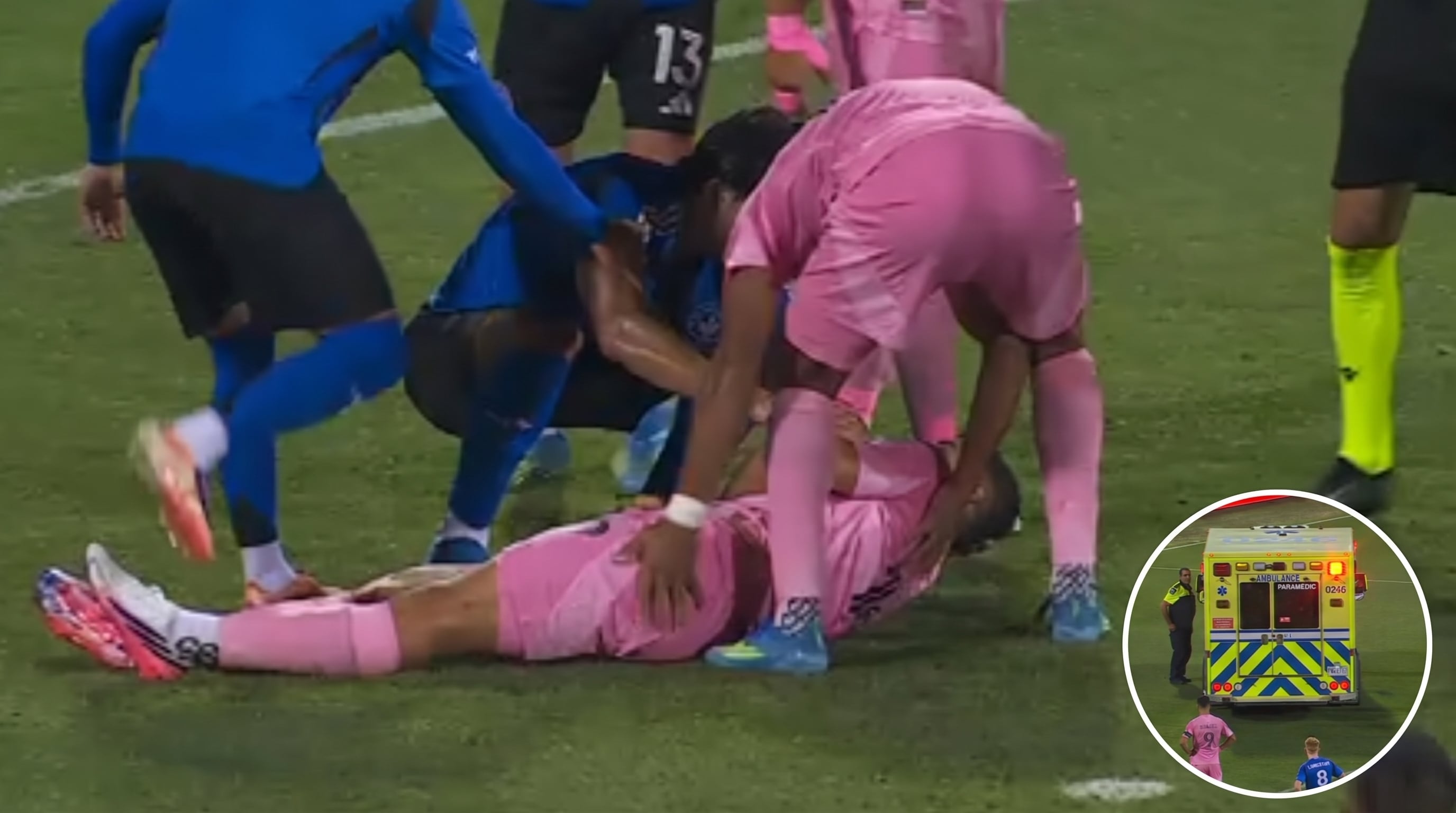 Imagen: Berterame salió en ambulancia tras un golpe brutal, y Suárez convirtió el penal para el triunfo de Miami