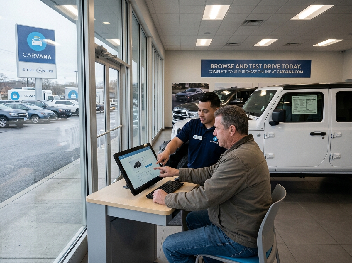 Imagen generada por IA para: Carvana apuesta por una estrategia híbrida: showrooms físicos sin ventas presenciales