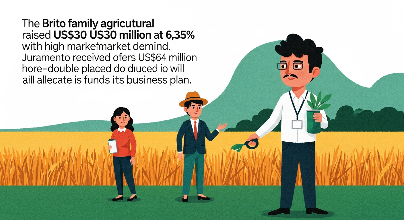 Ilustración generada por IA para: La empresa agropecuaria de la familia Brito captó US$30 millones al 6,35% con alta demanda del mercado