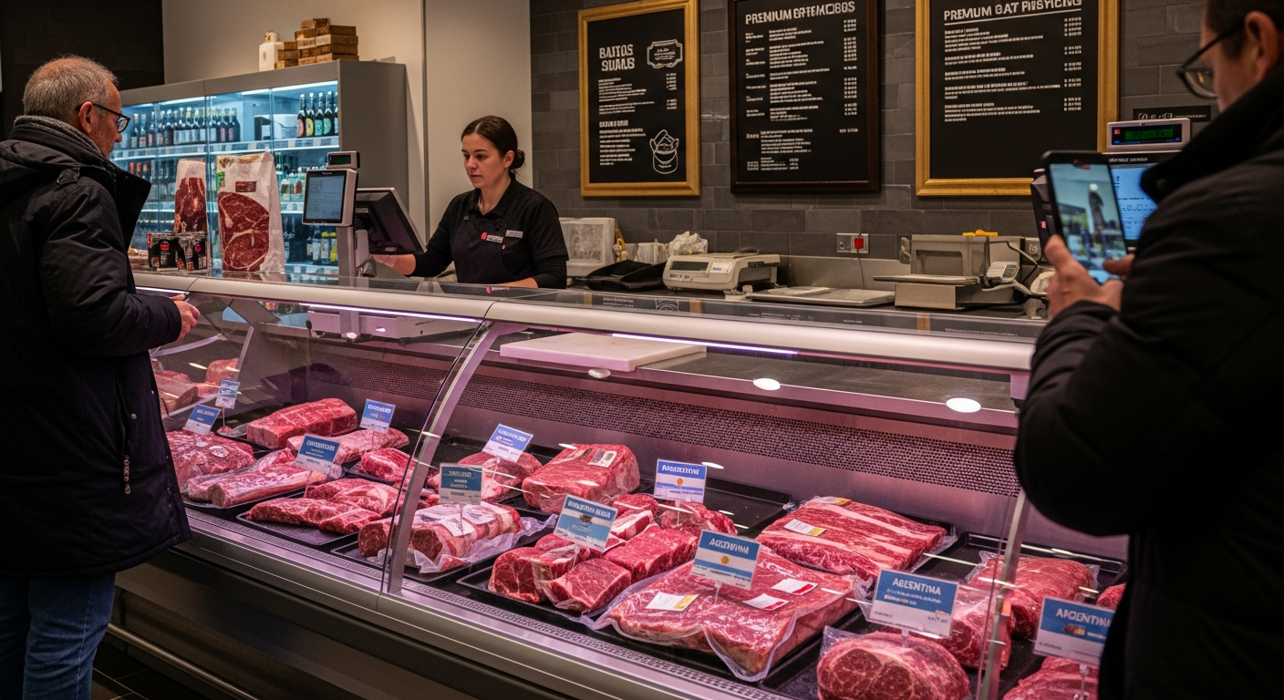Imagen generada por IA para: Carne argentina en Europa: calidad reconocida pero terreno cedido ante Uruguay, Brasil y Nueva Zelanda