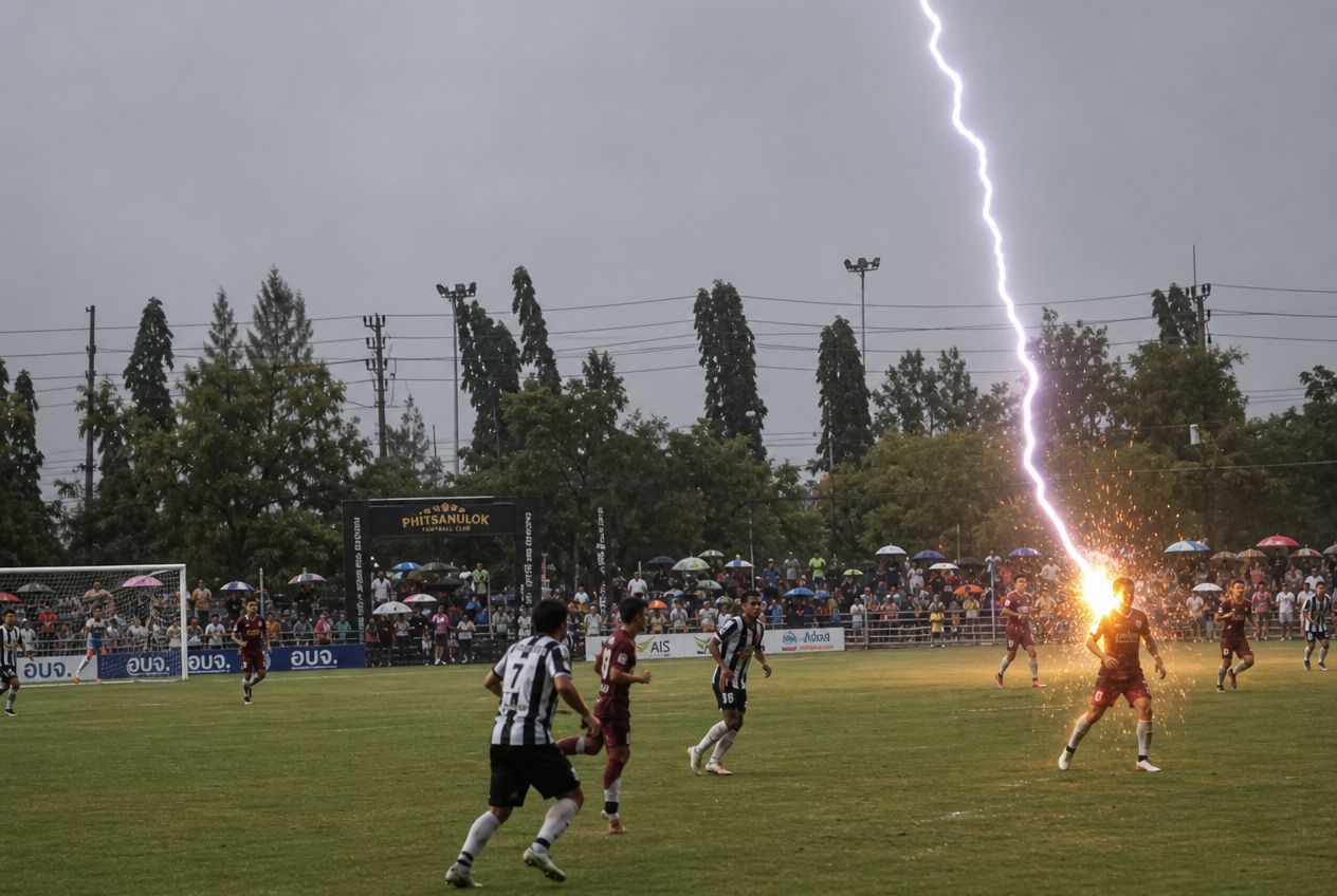 Un rayo impactó en plena cancha y mató a un futbolista de 24 años: la tragedia ocurrió en el sur de Tailandia, durante una semifinal regional.