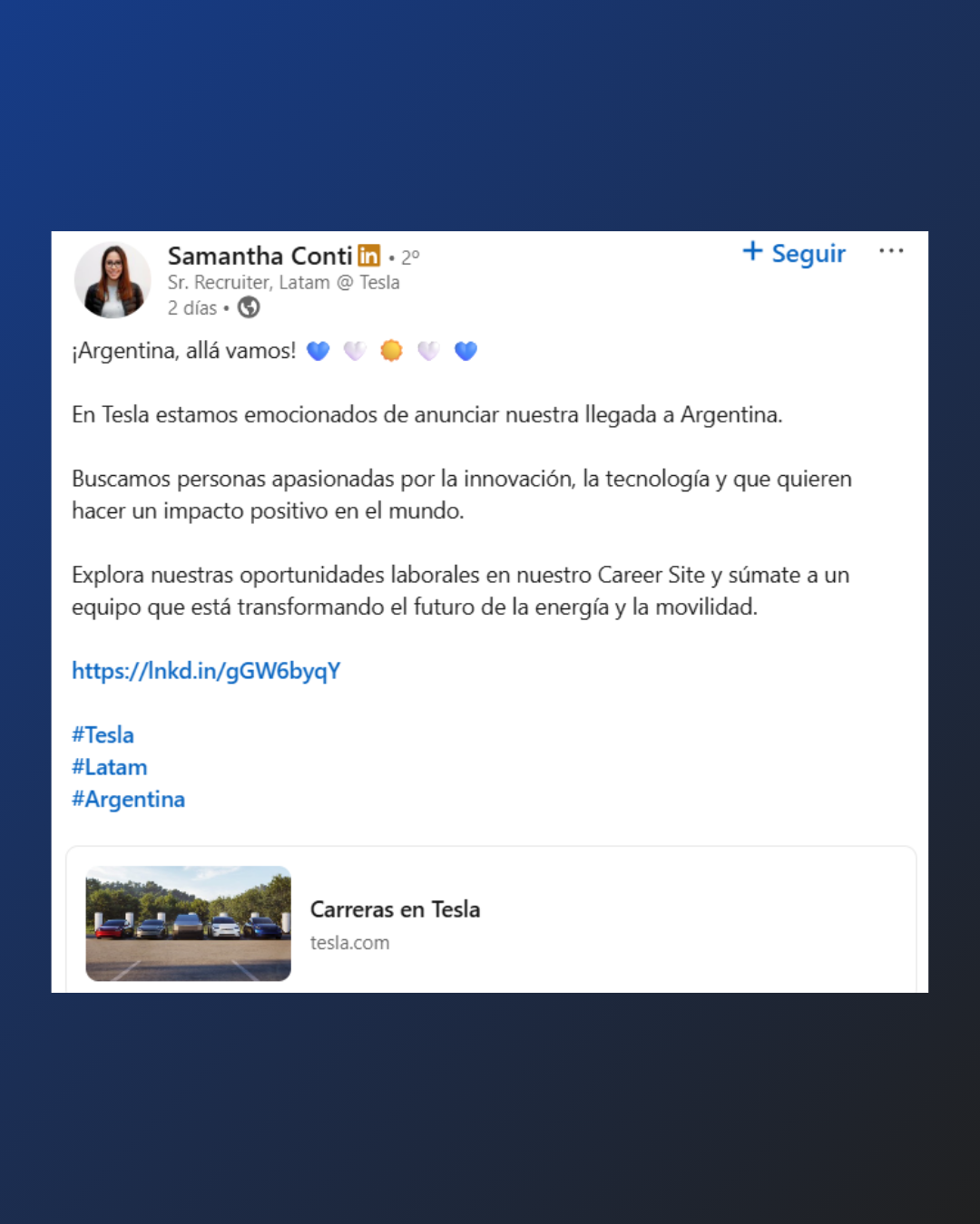Captura de pantalla de post de Linkeding